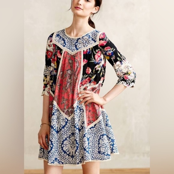 Anthropologie Dresses & Skirts - Anthropologie Vanessa Virginia Inez Swing Dress on Bohemian Paisley Floral SZ 4